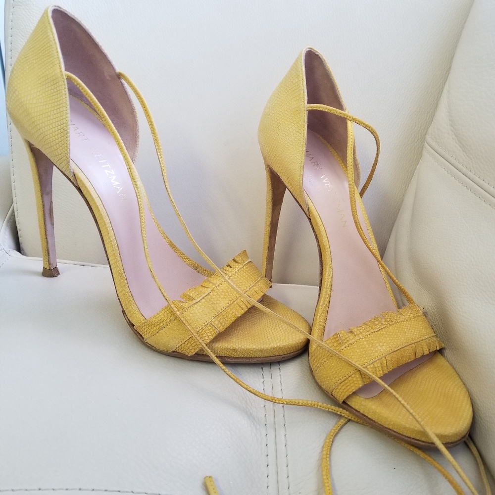 Stuart Weitzman Yellow Embossed Lizard Leather - image 3
